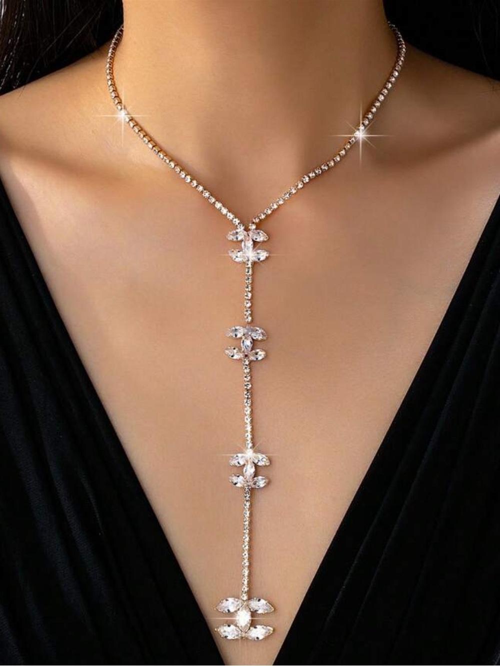 & Other Stories Gold Crystal Drop Lariat Necklace
